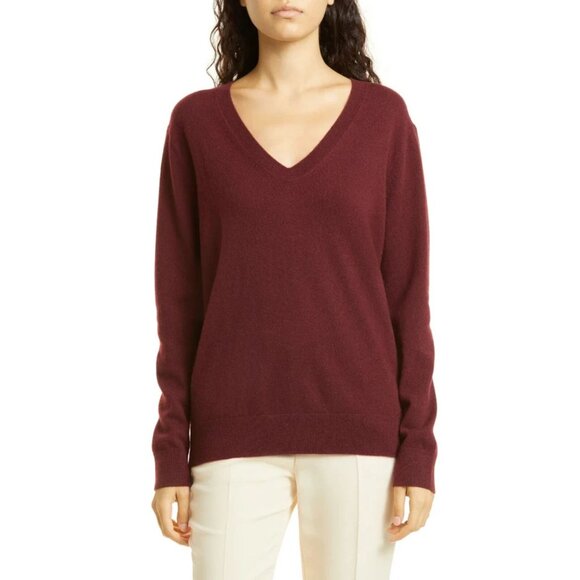 VINCE Plum Wine Weekend V-neck Cashmere Sweater Size Large 26634 - Picture 1 of 11
